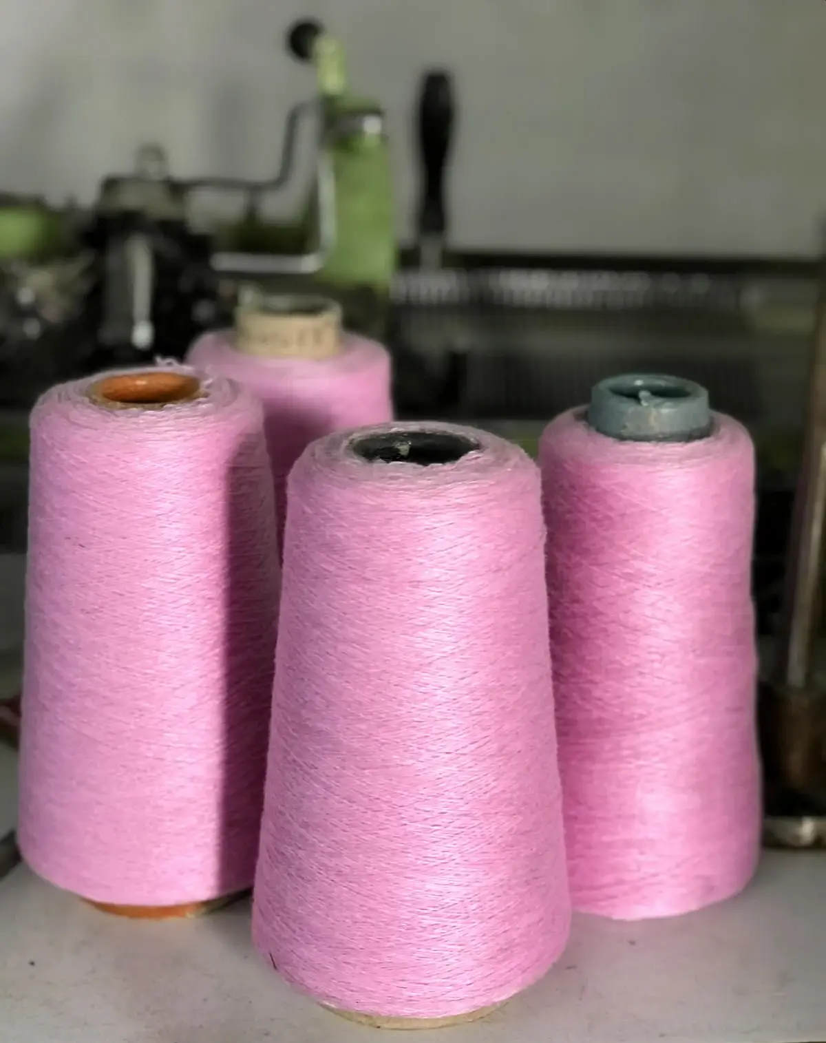 Pink cashmere yarn prepared in a Nepalese workshop