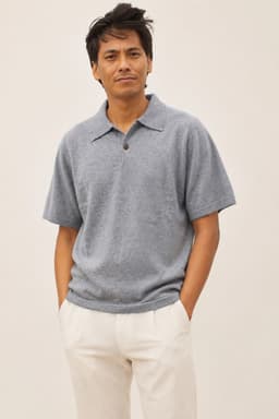 Men’s Himalayan Grey Pure Cashmere Polo Shirt view 1