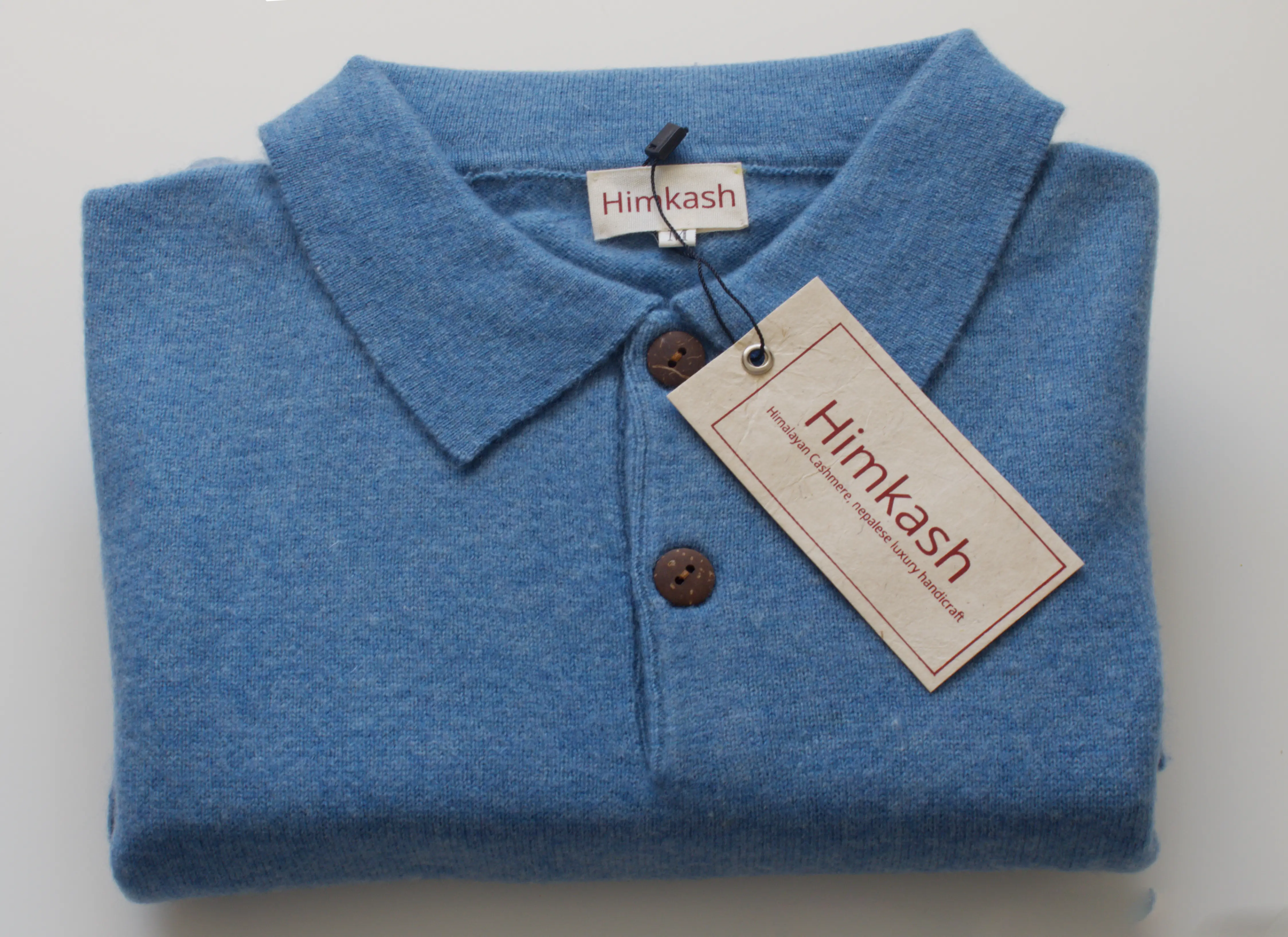 Himkash Handcrafted Pure Cashmere sky blue polo tshirt
