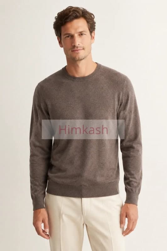 Men’s Taupe Pure Cashmere Crew-Neck Sweater