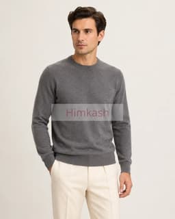 Men’s Himalayan Grey Pure Cashmere Crew-Neck Sweater view 1