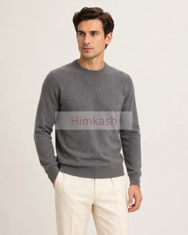 Men’s Himalayan Grey Pure Cashmere Crew-Neck Sweater