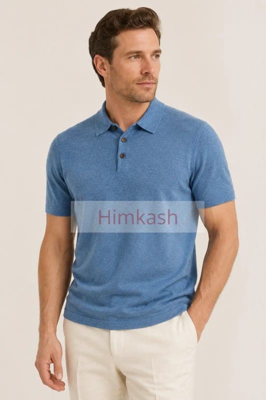 Men’s Sky Blue Pure Cashmere Polo Shirt