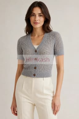 Women’s Himalayan Grey Openwork Cashmere-Merino Cardigan view 1