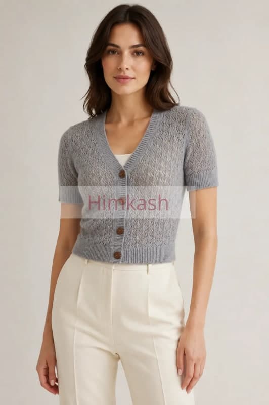 Women’s Himalayan Grey Openwork Cashmere-Merino Cardigan