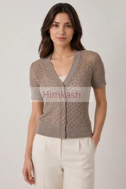 Women’s Himalayan Taupe Openwork Cashmere-Merino Cardigan view 1