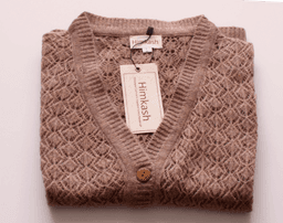 Women’s Himalayan Taupe Openwork Cashmere-Merino Cardigan view 4