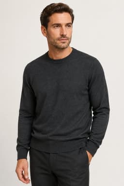 Men’s Charcoal Pure Cashmere Crew-Neck Sweater view 1