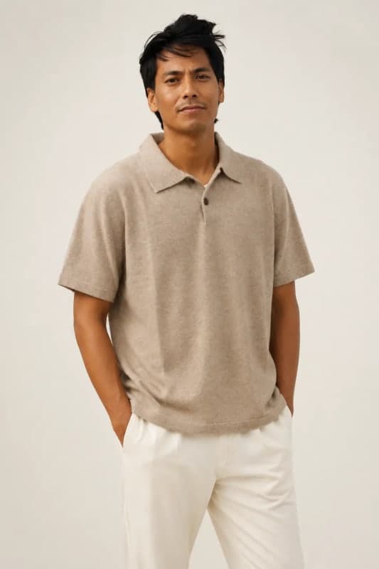 Men’s Himalayan Taupe Pure Cashmere Polo Shirt