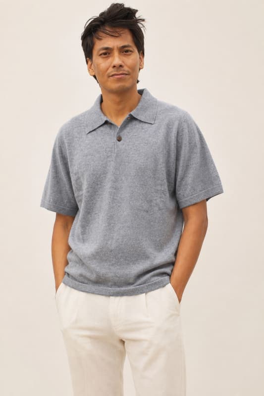 Men’s Himalayan Grey Pure Cashmere Polo Shirt